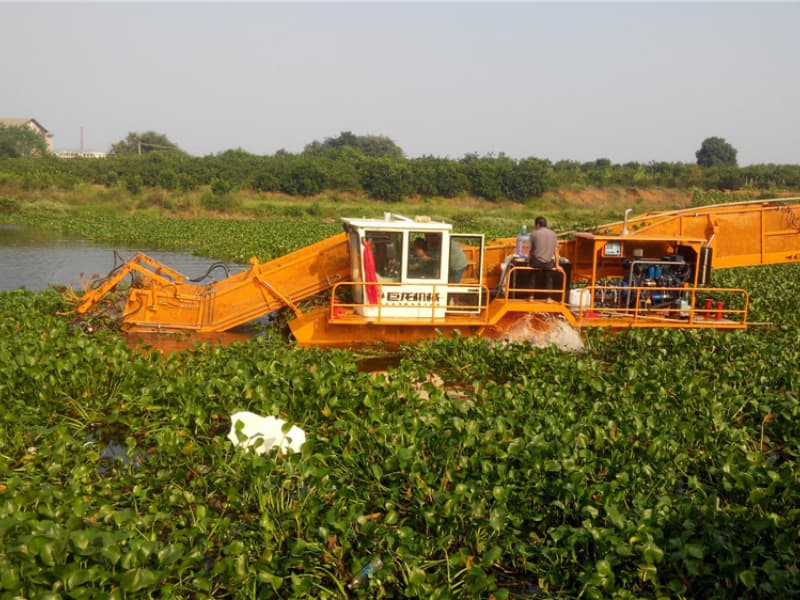 Лодка для сбора водных сорняков, лодка для очистки воды, скиммер для мусора.